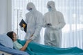 Coronavirus covid 19 treatment background of coronavirus covid 19 patient on bed with doctors in PPE coverall suit in hospital Royalty Free Stock Photo