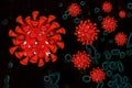 Coronavirus COVID-19 under the microscope, virus floating in a cellular environment , coronaviruses influenza background, viral di