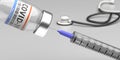 Coronavirus Covid 19 Vaccination. Medical injection syringe and vial with vaccine on grey background. 3d illustration Royalty Free Stock Photo