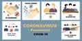 Coronavirus, covid-19 vector set, bundle. No handshake and wash hands, Self quarantine and avoid crowded places, use face mask and