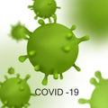 Coronavirus. Covid -19 virus. Coronavirus is denoted as a single strand RNA virus. Background with realistic 3d green virus cells.