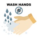 Coronavirus, covid-19 wash hands concept. Man washes his hands thoroughly with detergent, crossed out the sign of the coronovirus