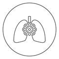 Coronavirus damaged lungs Virus corona atack Eating lung concept Covid 19 Infected tuberculosis icon in circle round outline