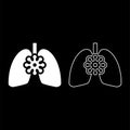 Coronavirus damaged lungs Virus corona atack Eating lung concept Covid 19 Infected tuberculosis icon outline set white color