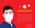 CoronaVirus Deadly Warning. Empty place for information. Black silhouette of man in white medical mask. Bacteria, viruses fly