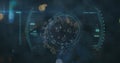 Coronavirus digital visualization with futuristic data interface in virtual setting