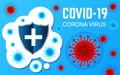 Coronavirus disease COVID-19 infection medical with shield. Coronavirus immune protection concept, vector illustration Royalty Free Stock Photo