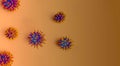 Coronavirus disease COVID-19 under the microscope 3D illustration with copy space on brown color background. Dangerous flu strain Royalty Free Stock Photo