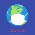 Coronavirus Disease 2019 earth globe wearing mask