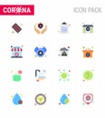 16 Flat Color viral Virus corona icon pack such as banned, shop, document, closed, medical