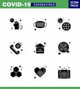 COVID19 corona virus contamination prevention. Blue icon 25 pack such as care, emergency, safety, call, pandemic