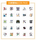 Covid-19 Protection CoronaVirus Pendamic 25 Flat Color Filled Line icon set such as hands, twenty seconds, shop, care, pills