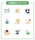 9 Flat Color coronavirus epidemic icon pack suck as ilness, cold, care, sanitizer, lotion