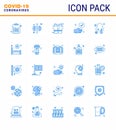 25 Coronavirus Emergency Iconset Blue Design such as nose infection, disease, safety, cold, protection