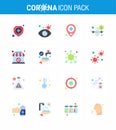 25 Coronavirus Emergency Iconset Blue Design such as shop, virus, hospital, warning, travel