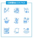 25 Coronavirus Emergency Iconset Blue Design such as spray, lab, cigarette, flask, water drop