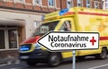 Coronavirus emergency medical emergency sign in german