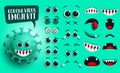 Coronavirus emoji kit vector set. Covid19 corona virus emoticon and icon editable eyes and mouth.