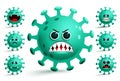 Coronavirus emojis vector set. Covid-19 corona virus smiley emojis and emoticons.