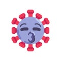 Coronavirus emoticon blowing kiss flat icon