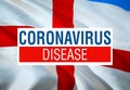 Coronavirus in England flag with DISEASE DISEASE Sign, 2019-nCoV Novel Coronavirus Bacteria. 3D rendering Stop Coronavirus and No