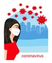 Coronavirus epidemic, young female character wearing a protectiv Royalty Free Stock Photo