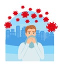 Coronavirus epidemic, young man character wearing a protectiv Royalty Free Stock Photo