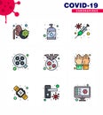 CORONAVIRUS 9 Filled Line Flat Color Icon set on the theme of Corona epidemic contains icons such as carrier, surgical, flu,