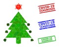 Coronavirus Fir-Tree Polygonal Icon and Scratched Covid-19 Diagnosis Simple Stamp Seals