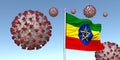 Coronavirus with Flag of Ethiopia Realistic 3d illustration