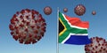 Coronavirus with Flag of South Africa. Realistic 3d illustration