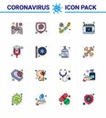 CORONAVIRUS 16 Flat Color Filled Line Icon set on the theme of Corona epidemic contains icons such as schudule, calendar, virus,