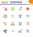 CORONAVIRUS 16 Flat Color Icon set on the theme of Corona epidemic contains icons such as bacteria, covid, hands, coronavirus,