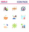 CORONAVIRUS 9 Flat Color Icon set on the theme of Corona epidemic contains icons such as communication, ask a doctor, bacteria,