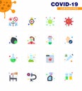 CORONAVIRUS 16 Flat Color Icon set on the theme of Corona epidemic contains icons such as corona virus, bug, smart watch, bacteria Royalty Free Stock Photo