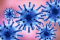 Coronavirus or flu superbug on pink background, 3d rendering, SARS-CoV-2 corona virus like gear mechanism. Concept of science