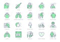 Coronavirus, flu virus symptoms line icons. Vector illustration included icon as cough, fever, lung ct scan, headache Royalty Free Stock Photo