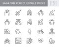 Coronavirus, flue virus symptoms line icons. Vector illustration included icon - cough, fever, lung ct scan, pneumonia