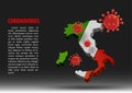 coronavirus fly over map of Italy within national flag