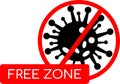 Coronavirus free zone icon and symbol, sticker and banner Royalty Free Stock Photo
