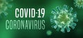 Coronavirus green banner with 3D virus. COVID-19 concept.