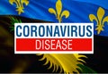 Coronavirus in Guadeloupe flag with DISEASE DISEASE Sign, 2019-nCoV Novel Coronavirus Bacteria. 3D rendering Stop Coronavirus and