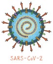 Coronavirus in hand drawn style. Color diagram showing the structure of virus