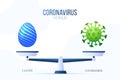 Coronavirus or happy easter vector illustration. Creative concept of scales and versus, On one side of the scale lies a virus