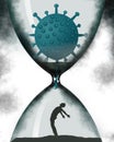 A coronavirus in an hourglass takes itÃ¢â¬â¢s time heading for the inevitable infection of a defiant man