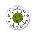 Coronavirus, i survived a virus attack doodle icon, vector illustration
