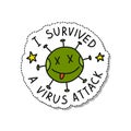 Coronavirus, i survived a virus attack doodle icon, vector illustration Royalty Free Stock Photo