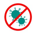 Coronavirus Icon with Red Prohibit Sign, 2019-nCoV Novel Coronavirus Bacteria. No Infection and Stop Coronavirus Concepts. Vector
