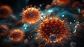 Coronavirus illustration. Virus in a microscope close up