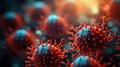 Coronavirus illustration. Virus in a microscope close up